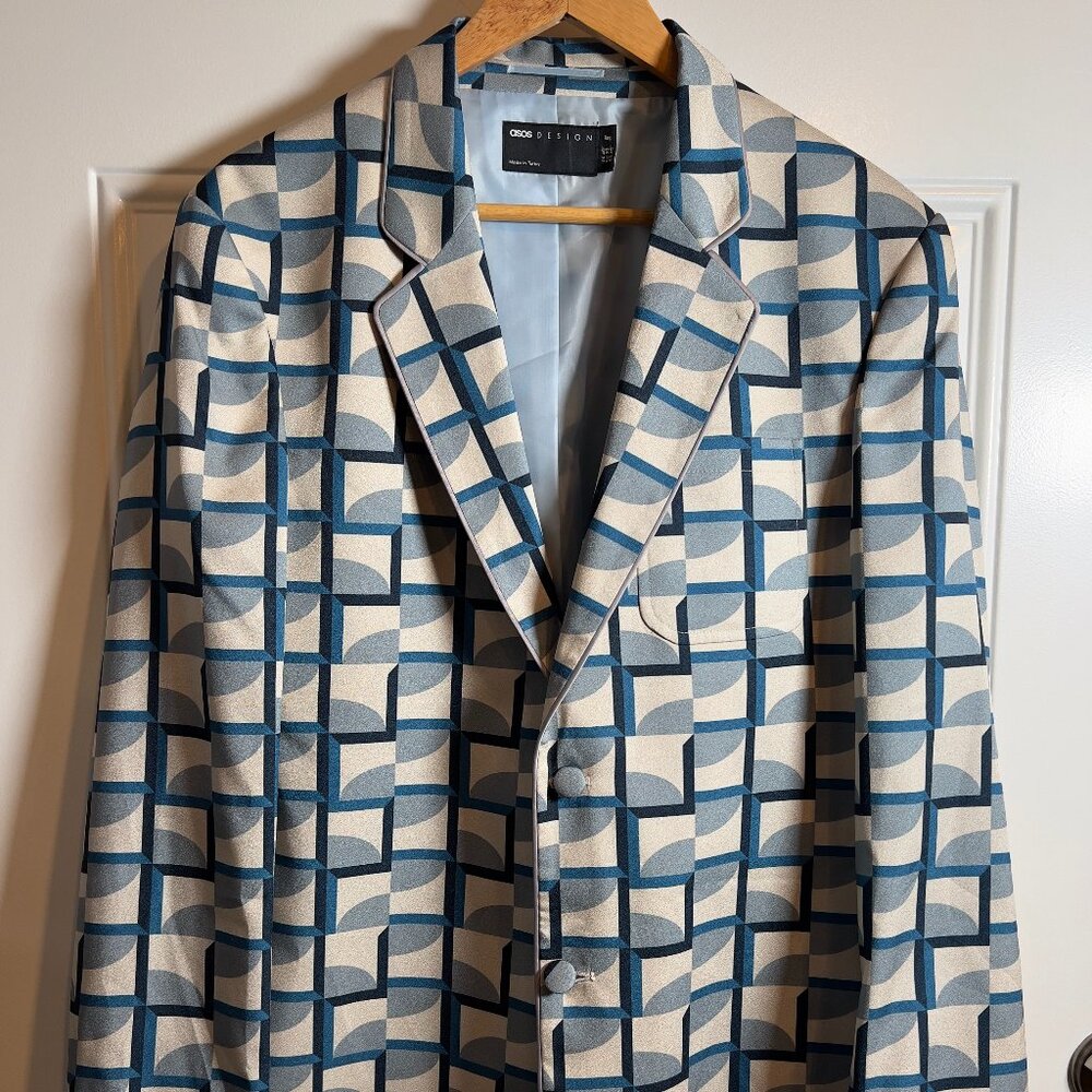 ASOS Blue Geometric Pattern Blazer Men's 40R